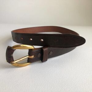 VINTAGE Women's Textan Leather and Gold Brown Belt - sz 26